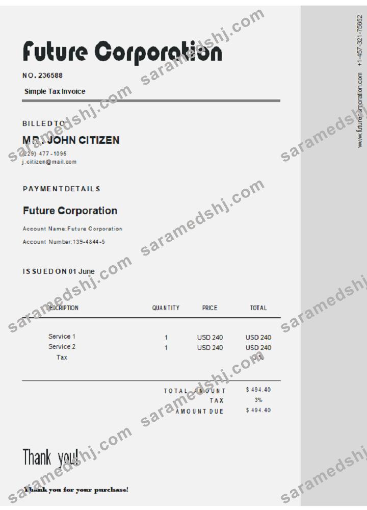 USA Future Corporation invoice